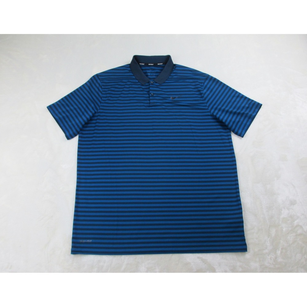 Nike Polo Shirt Mens Extra Large Blue Striped Performance DriFit Golf Casual*